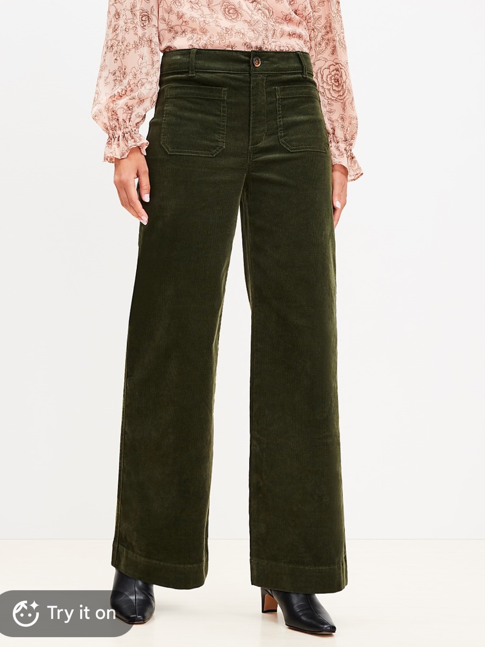 LOFT Women’s Palmer Wide-Leg Brushed Corduroy Pants in Olive Size 10